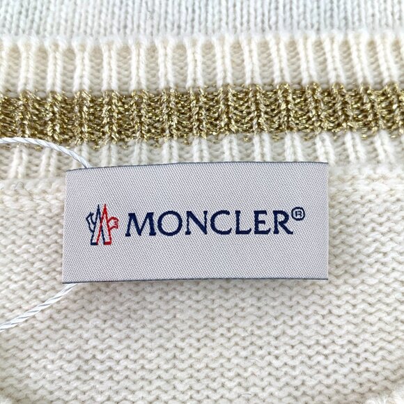 Moncler White Wool Crewneck Sweater With Gold Accents & Logo Embroidery S - Picture 8 of 8